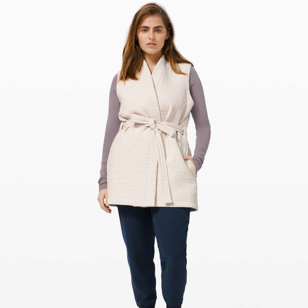 Lululemon Serene Travels Cream Quilted Wrap-Front Vest with Tie